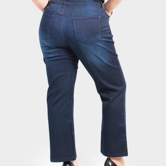 Women’s Plus Size Stretch Dark Blue Denim Pant - Picture 2 of 5